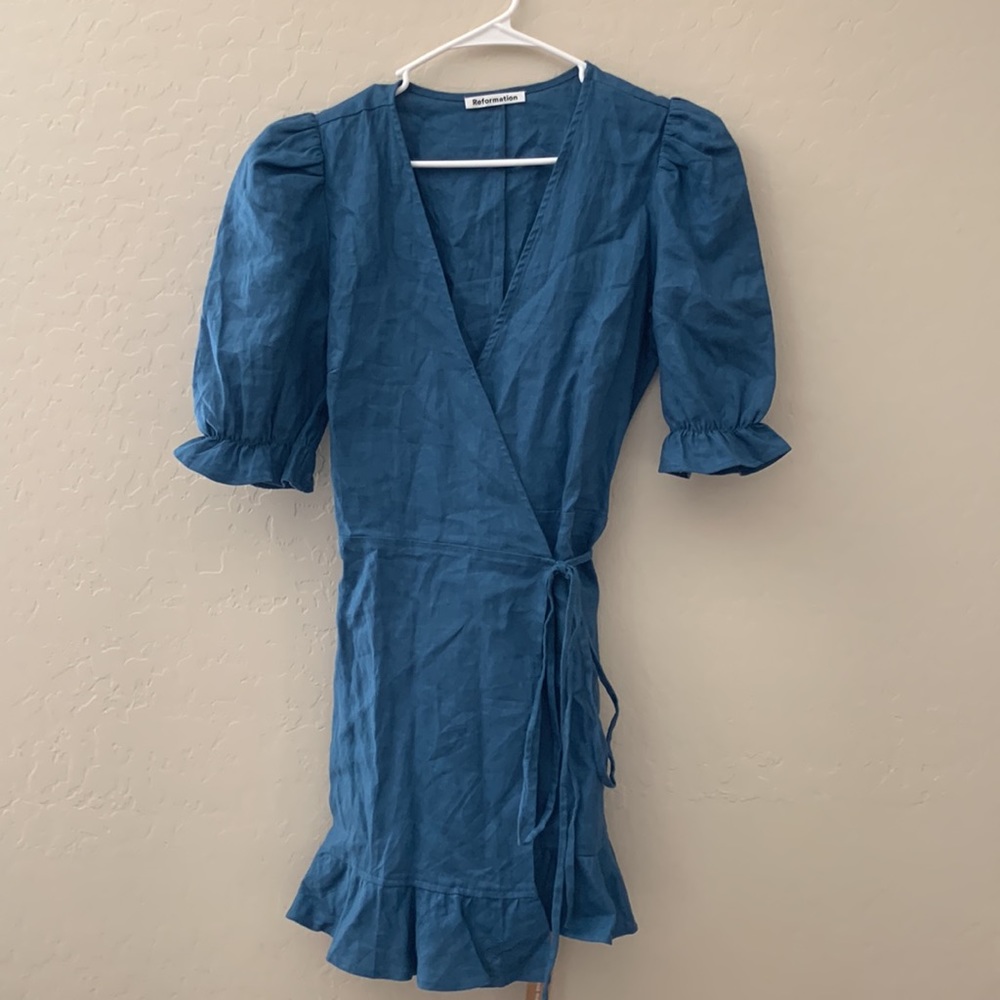 NEW REFORMATION Carmelo Blue Dress Size Large